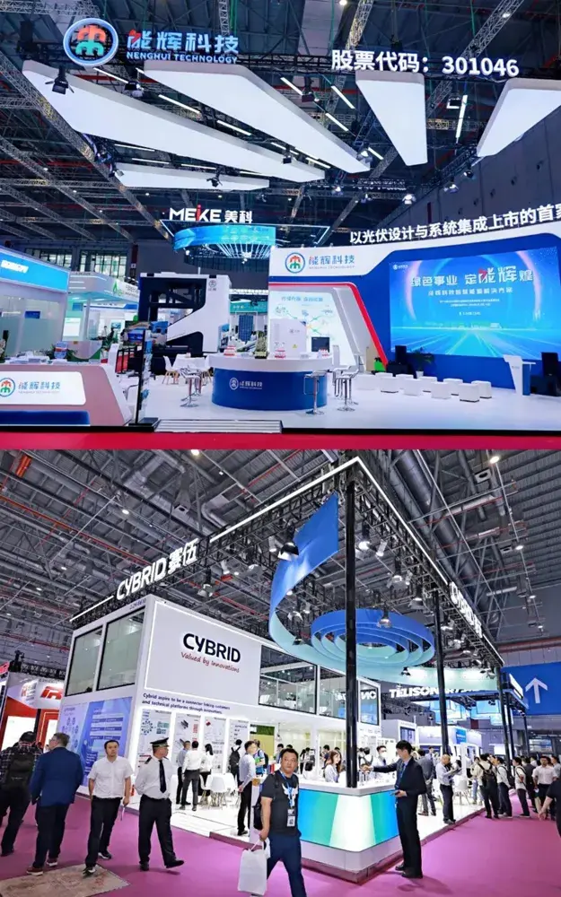 Vista in situ de un stand de exposición con estructura colgante en Shenzhen